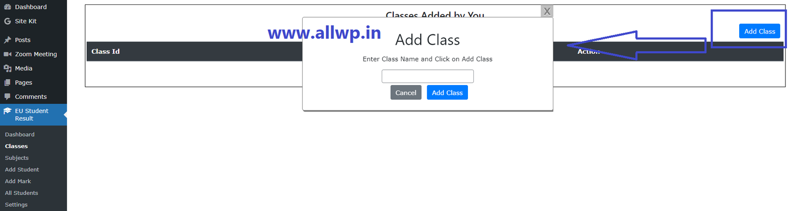 Adding Class in Student Result using EU Student Result Plugin