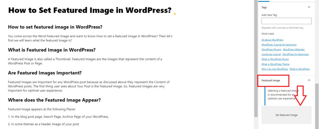 how to set featured image in wordpress