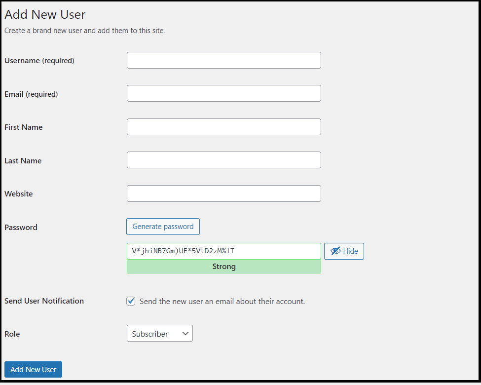 Add New User Form WordPress