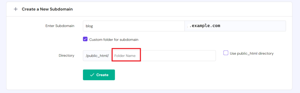 creating subdomain with sub folder in hostinger