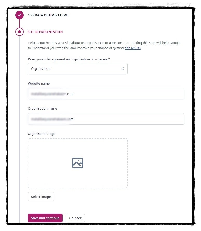 site representation yoast first time configuration